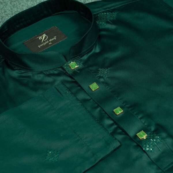 Luxury Embroidered Panjabi Green - Image 3